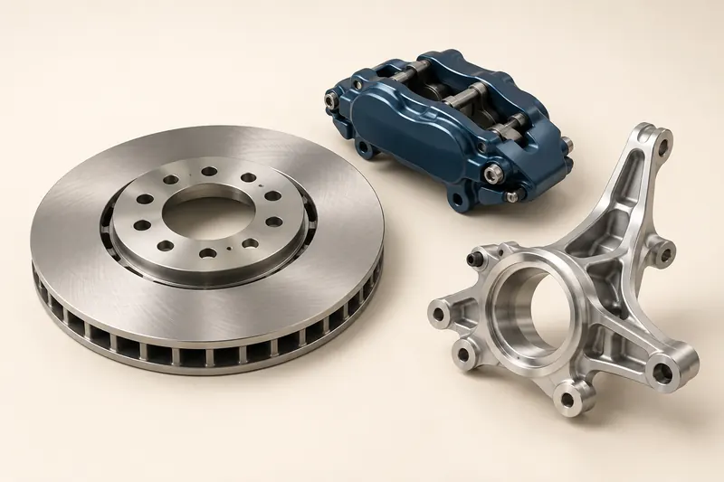 Technical concept of a brake disc, a caliper and a machined suspension component